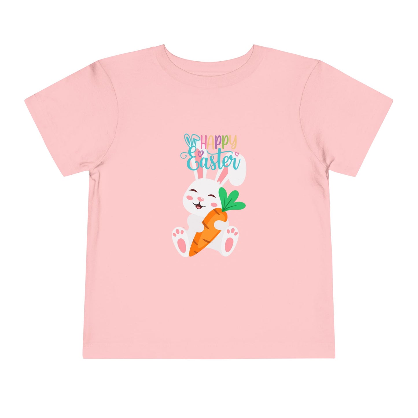 Happy Easter Toddler Tee — "Happy Easter" Pastel Bunny & Carrot Kids Shirt