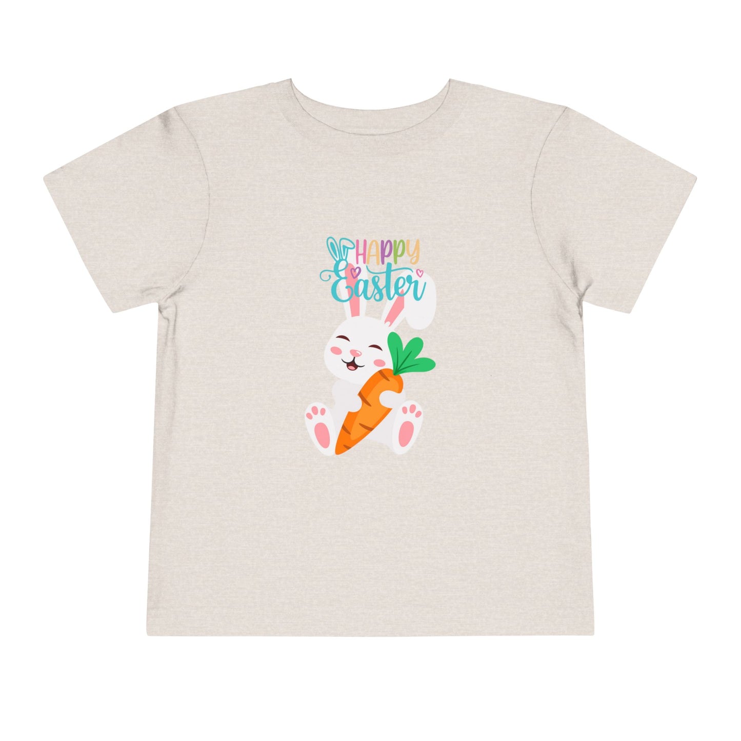Happy Easter Toddler Tee — "Happy Easter" Pastel Bunny & Carrot Kids Shirt