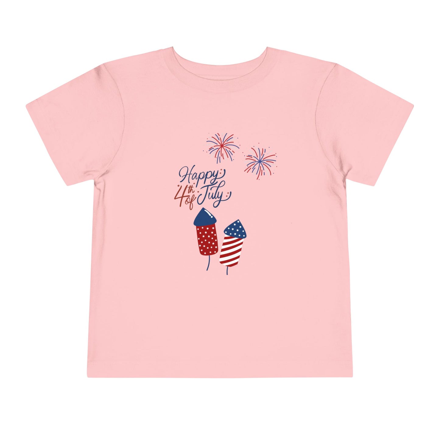 Toddler Tee — "Happy 4th of July" Fireworks & Patriotic Rocket Shirt
