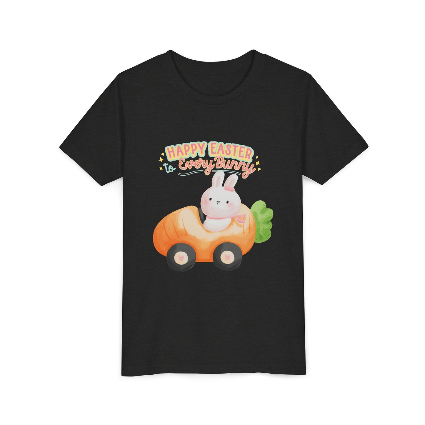 Easter Kids T‑Shirt — "Happy Easter to Every Bunny" Cute Bunny in Car Graphic