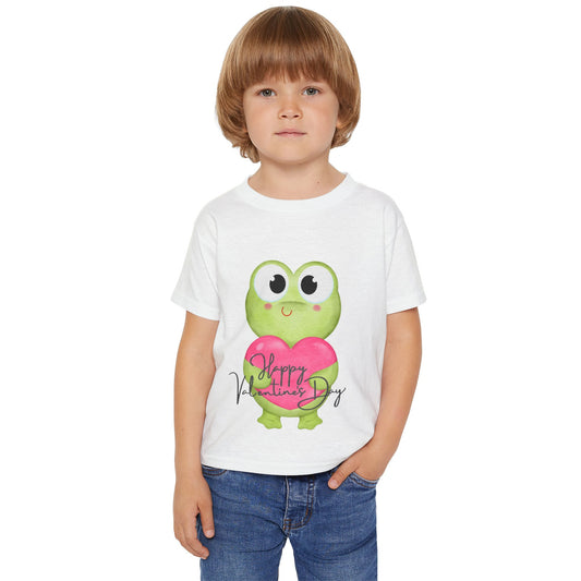 Toddler T‑Shirt — Cute Frog Holding Heart “Happy Valentine’s Day” Kids Tee