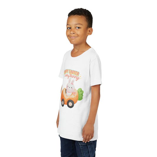 Easter Kids T‑Shirt — "Happy Easter to Every Bunny" Cute Bunny in Car Graphic