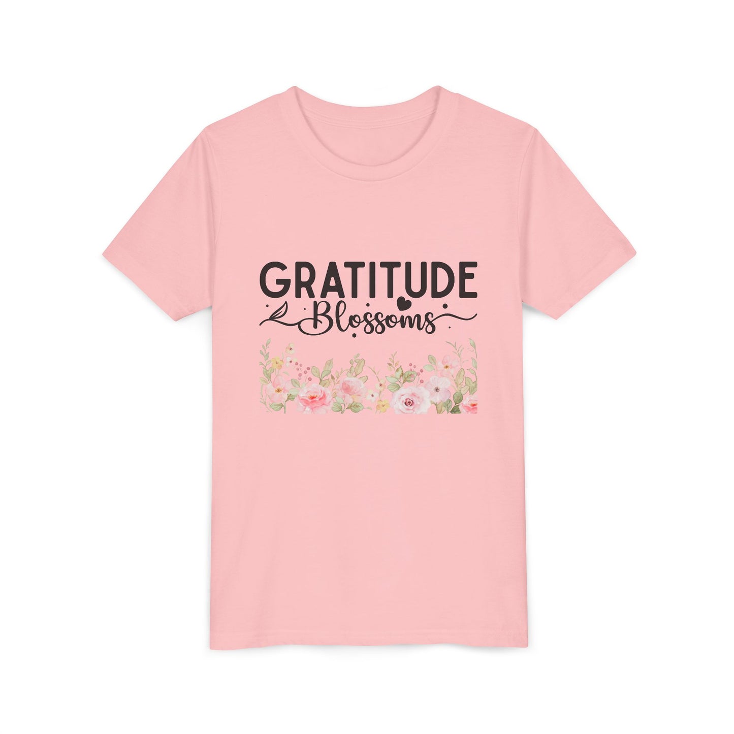 Gratitude Blossoms Youth Tee — Floral Inspirational Kids Shirt
