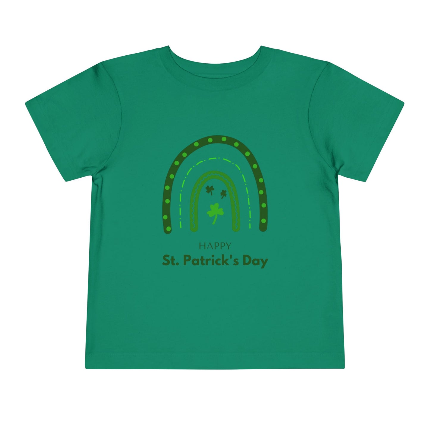 Toddler Tee — "Happy St. Patrick's Day" Green Rainbow & Shamrocks