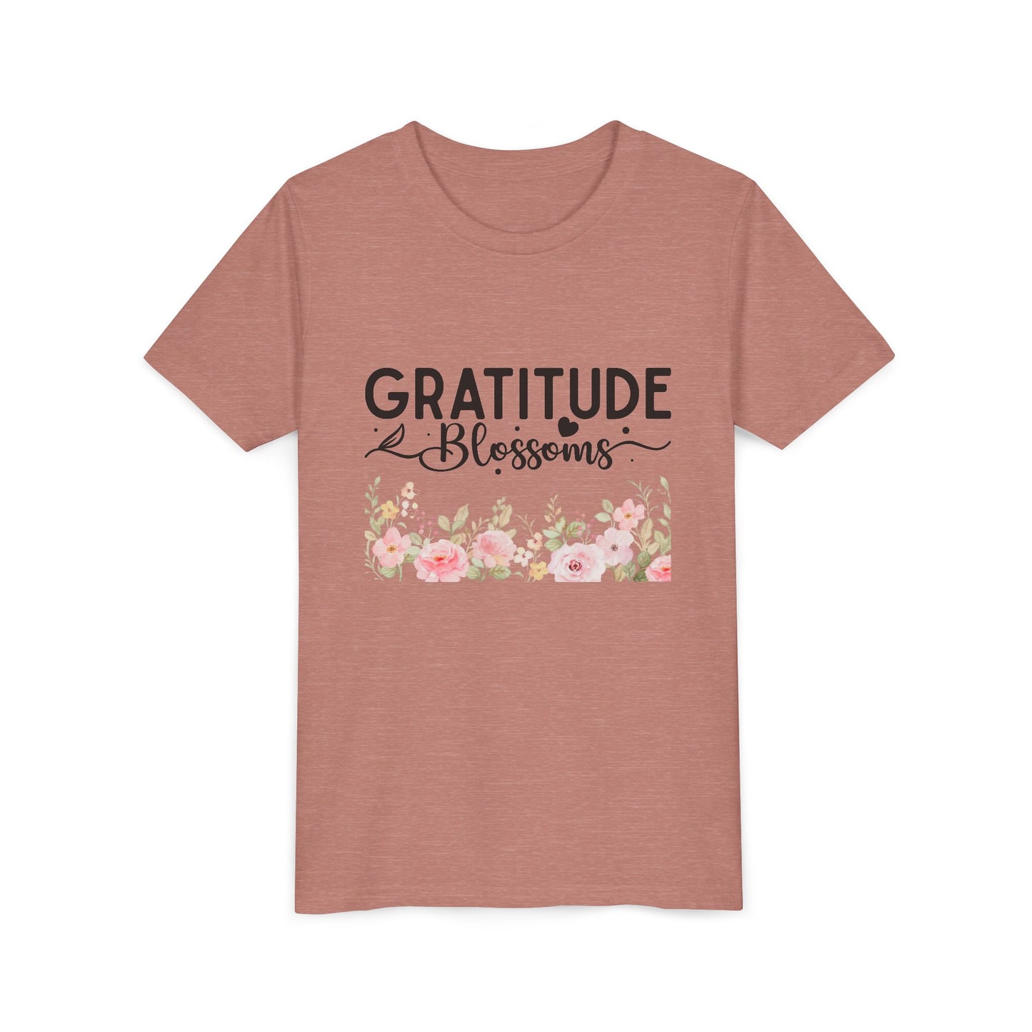 Gratitude Blossoms Youth Tee — Floral Inspirational Kids Shirt