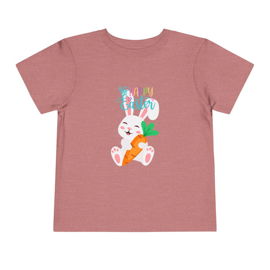 Happy Easter Toddler Tee — "Happy Easter" Pastel Bunny & Carrot Kids Shirt