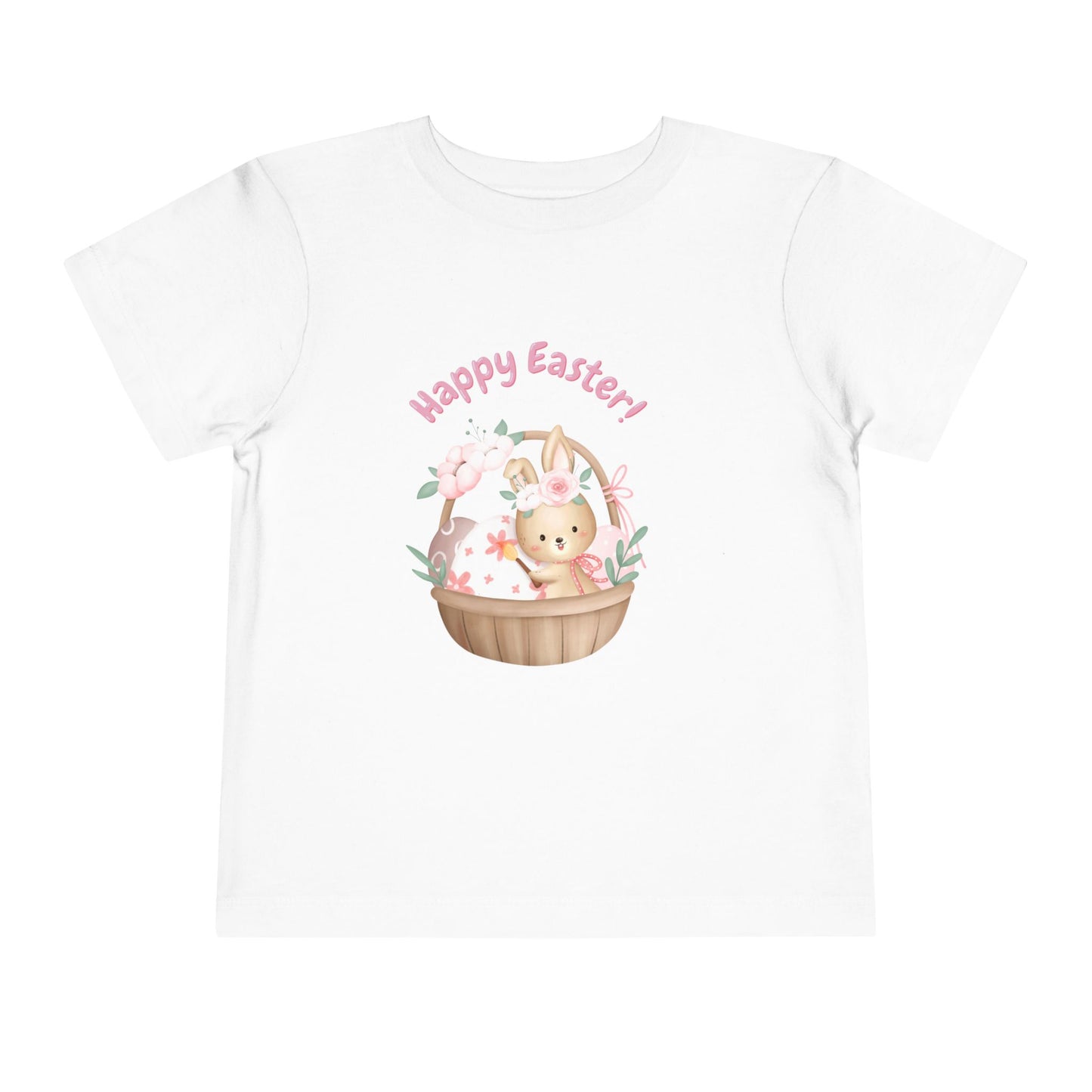 Toddler Tee — "Happy Easter" Bunny Basket Spring Shirt