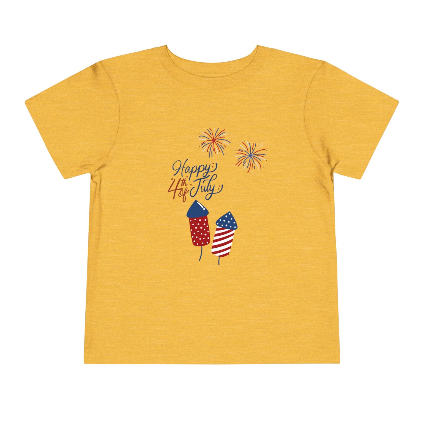 Toddler Tee — "Happy 4th of July" Fireworks & Patriotic Rocket Shirt