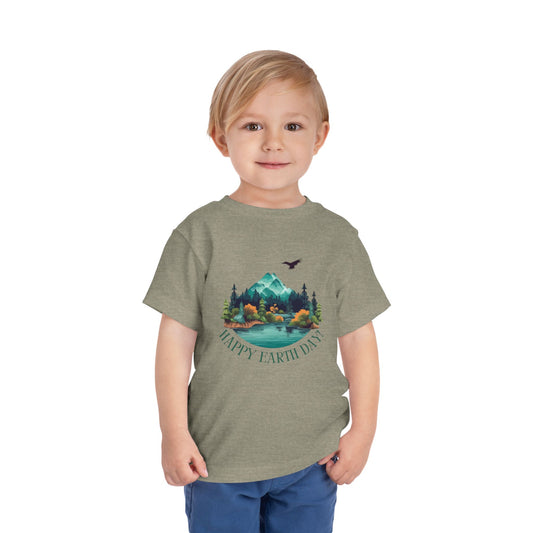 Happy Earth Day Toddler Tee — Mountain Lake Nature Shirt for Kids