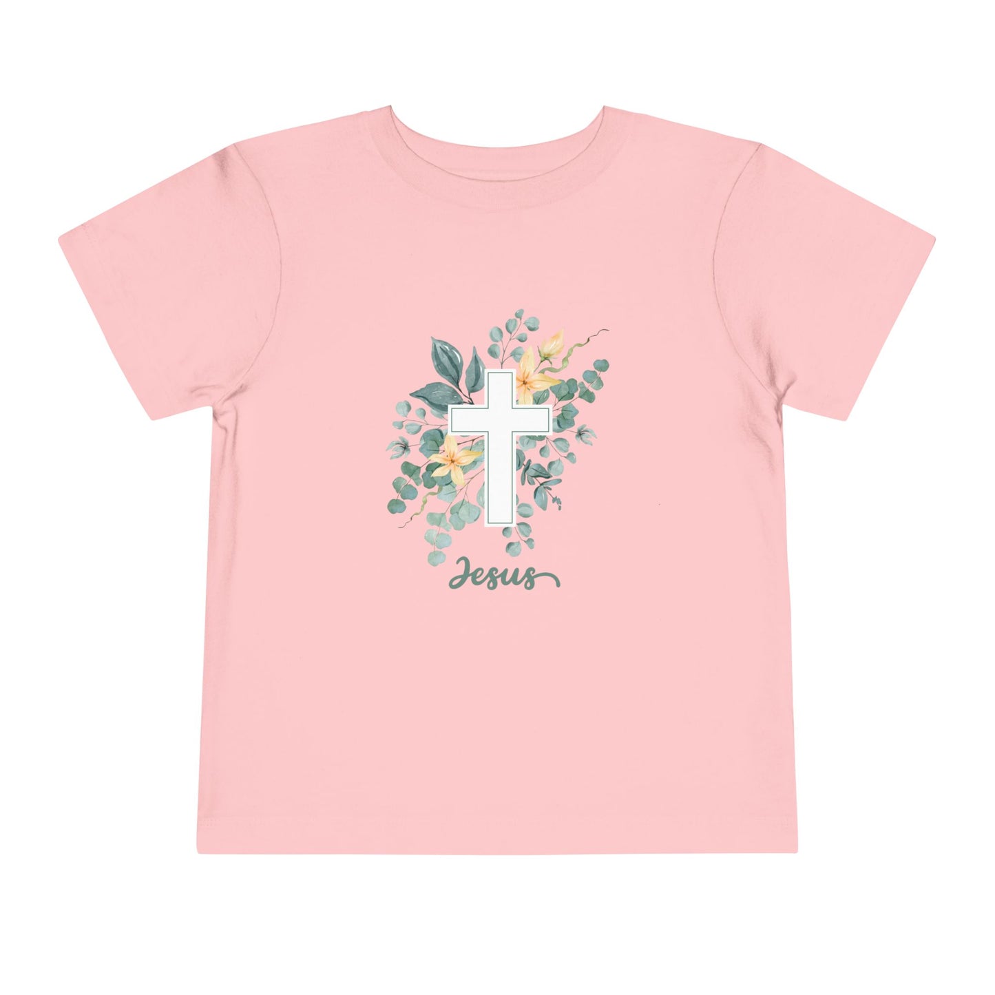 Toddler Tee — Floral Cross "Jesus" Christian Shirt (Made to Worship)
