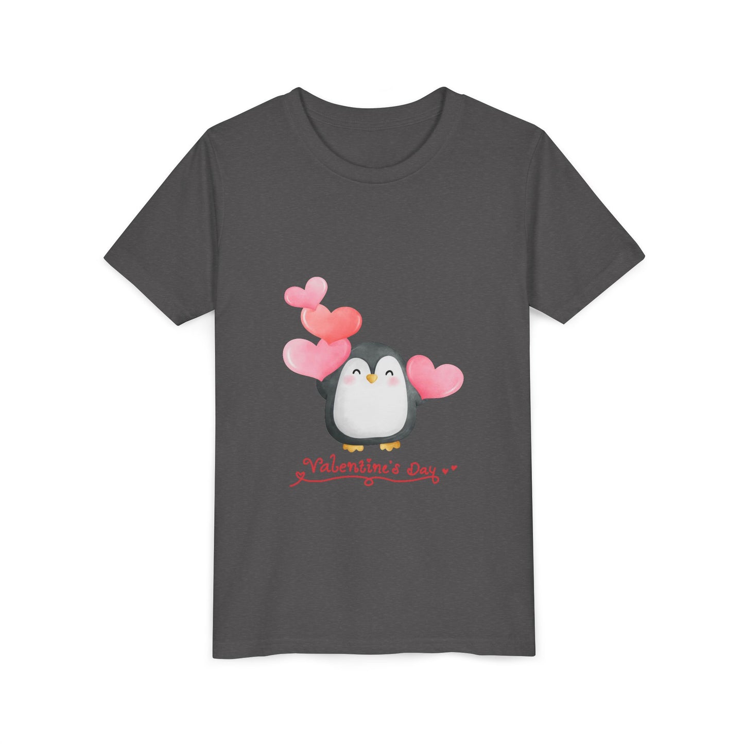 Valentine's Day Youth Tee – Cute Penguin with Hearts