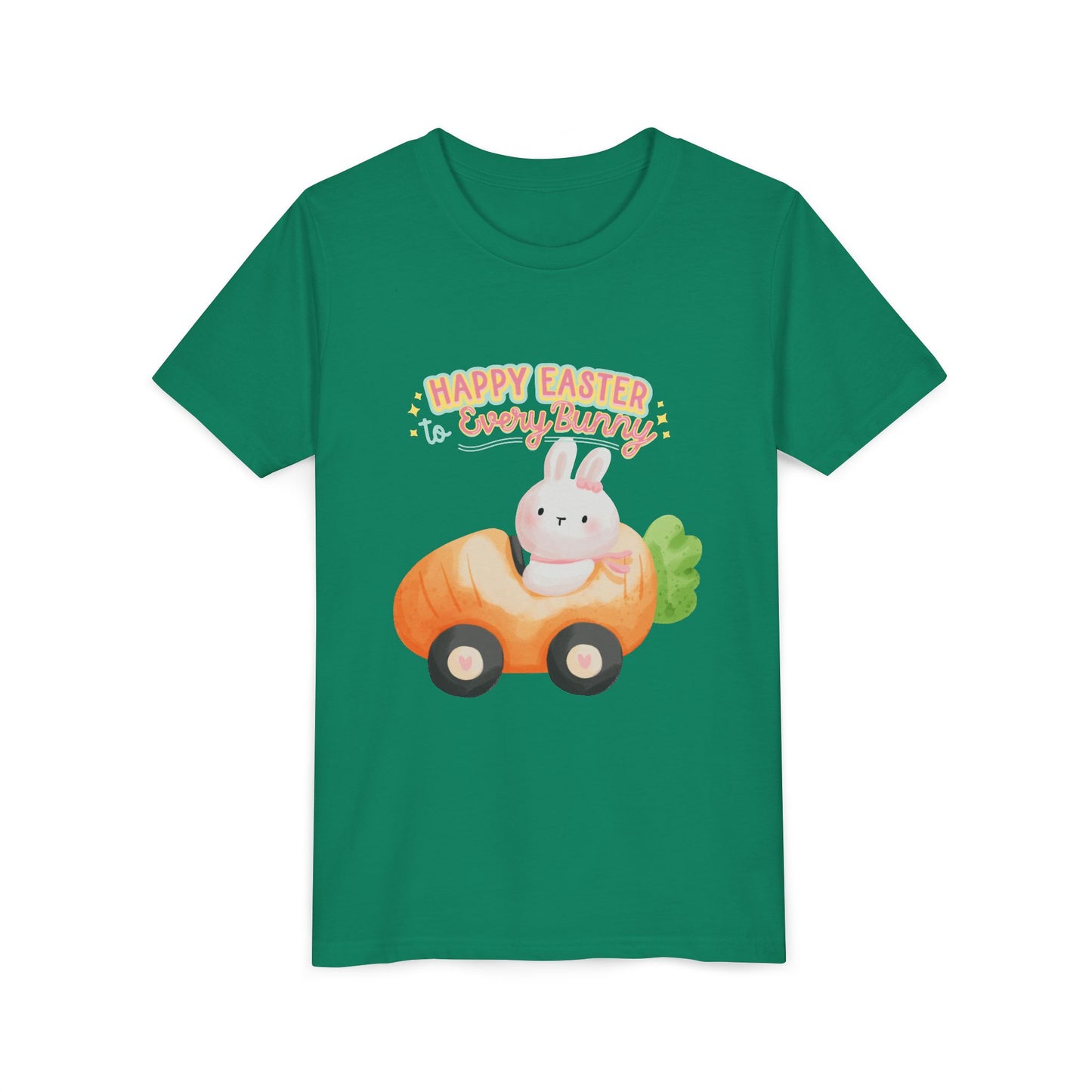 Easter Kids T‑Shirt — "Happy Easter to Every Bunny" Cute Bunny in Car Graphic
