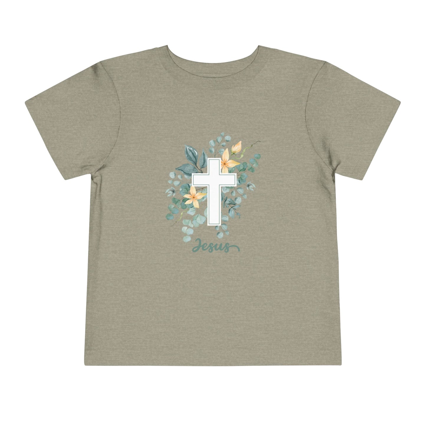 Toddler Tee — Floral Cross "Jesus" Christian Shirt (Made to Worship)