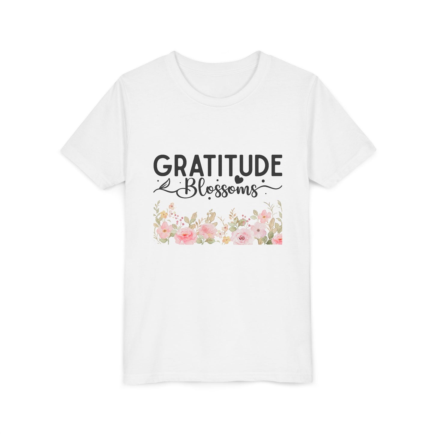Gratitude Blossoms Youth Tee — Floral Inspirational Kids Shirt