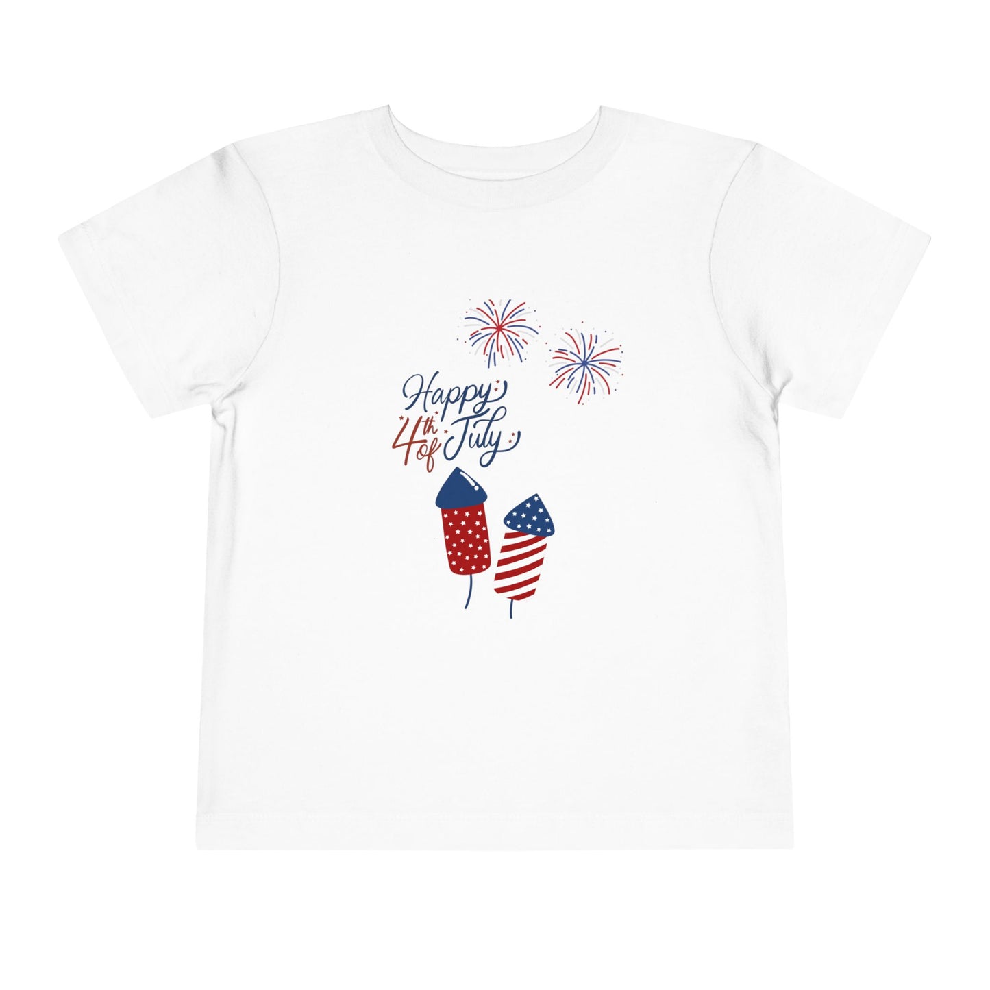 Toddler Tee — "Happy 4th of July" Fireworks & Patriotic Rocket Shirt