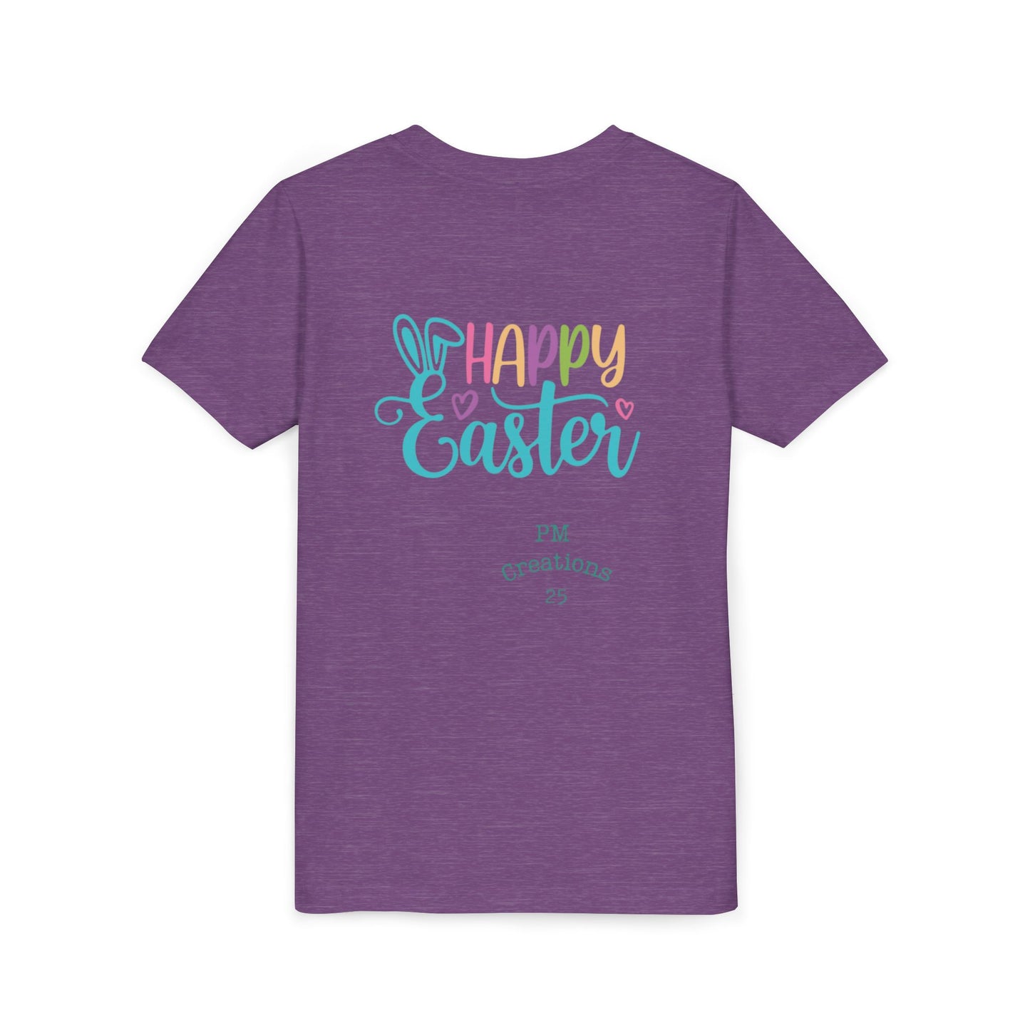Youth Easter Tee — 'He Is Risen' Cross & 'Happy Easter' Pastel Kids Shirt