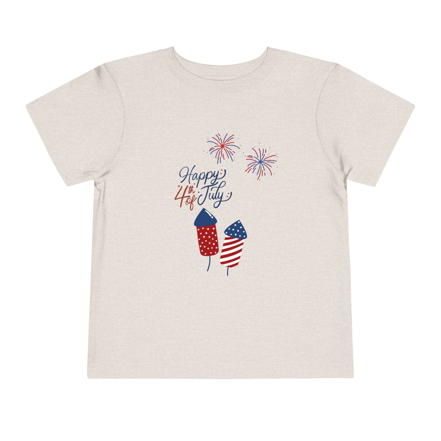 Toddler Tee — "Happy 4th of July" Fireworks & Patriotic Rocket Shirt