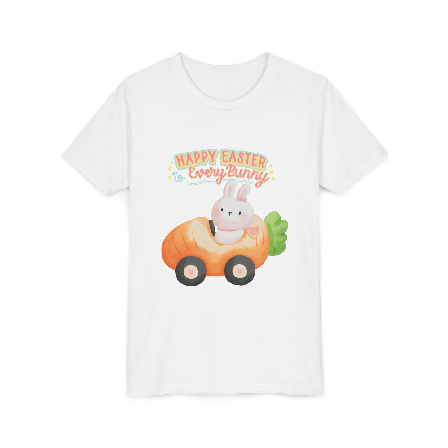 Easter Kids T‑Shirt — "Happy Easter to Every Bunny" Cute Bunny in Car Graphic