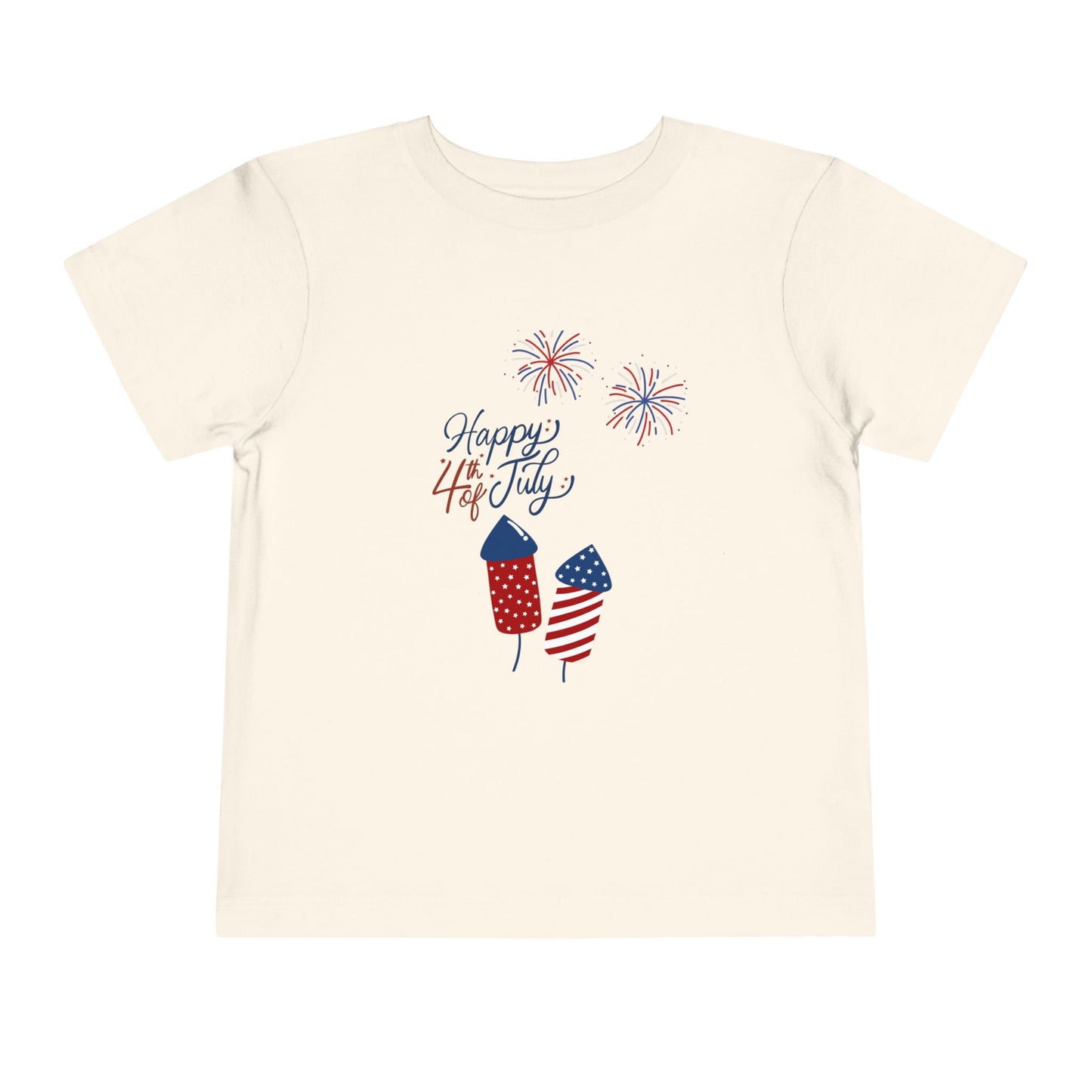 Toddler Tee — "Happy 4th of July" Fireworks & Patriotic Rocket Shirt