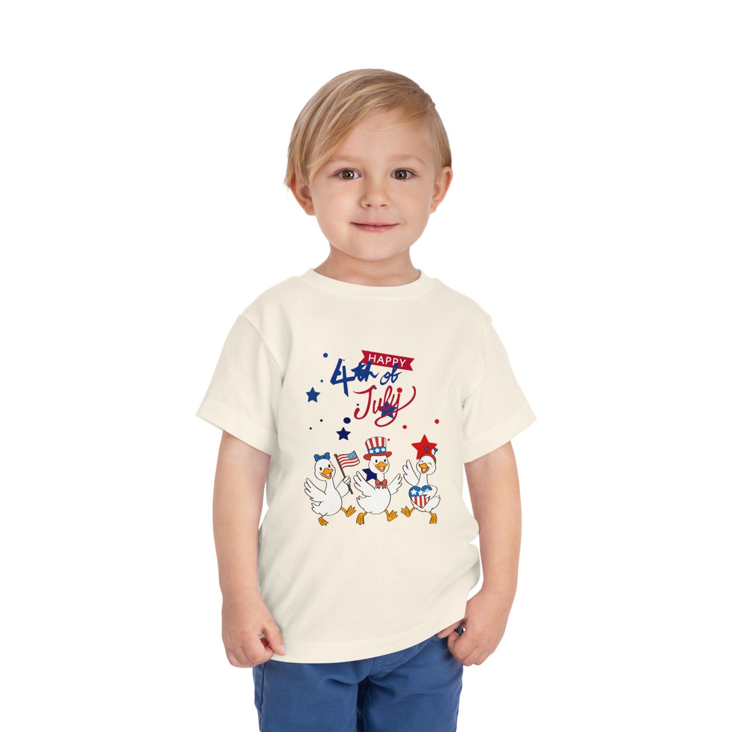 4th of July Toddler Tee — Patriotic Ducks Kids Short Sleeve Shirt