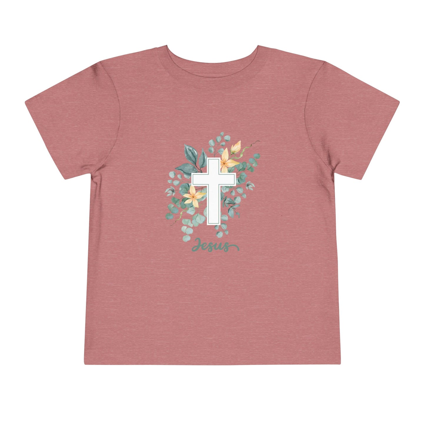 Toddler Tee — Floral Cross "Jesus" Christian Shirt (Made to Worship)