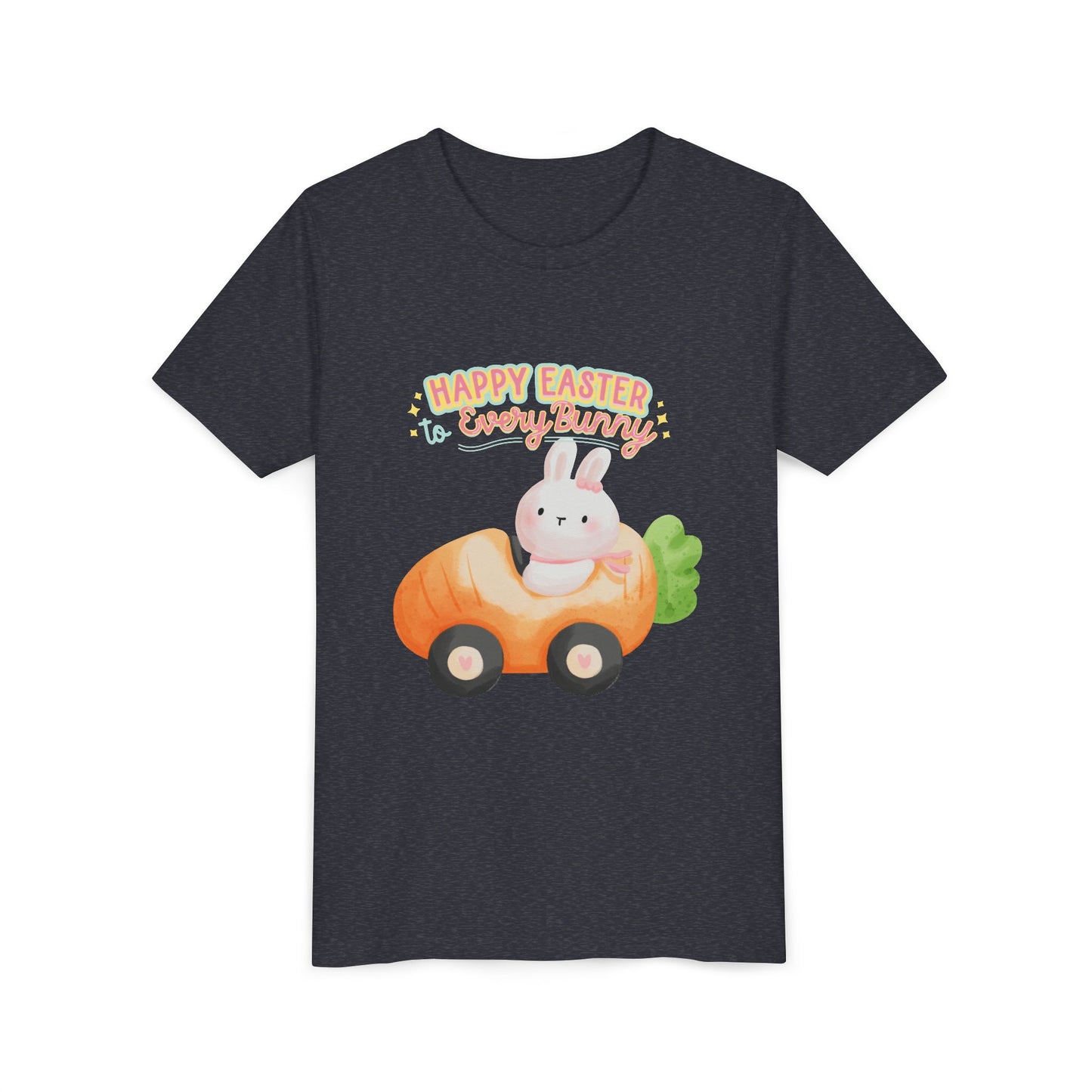 Easter Kids T‑Shirt — "Happy Easter to Every Bunny" Cute Bunny in Car Graphic
