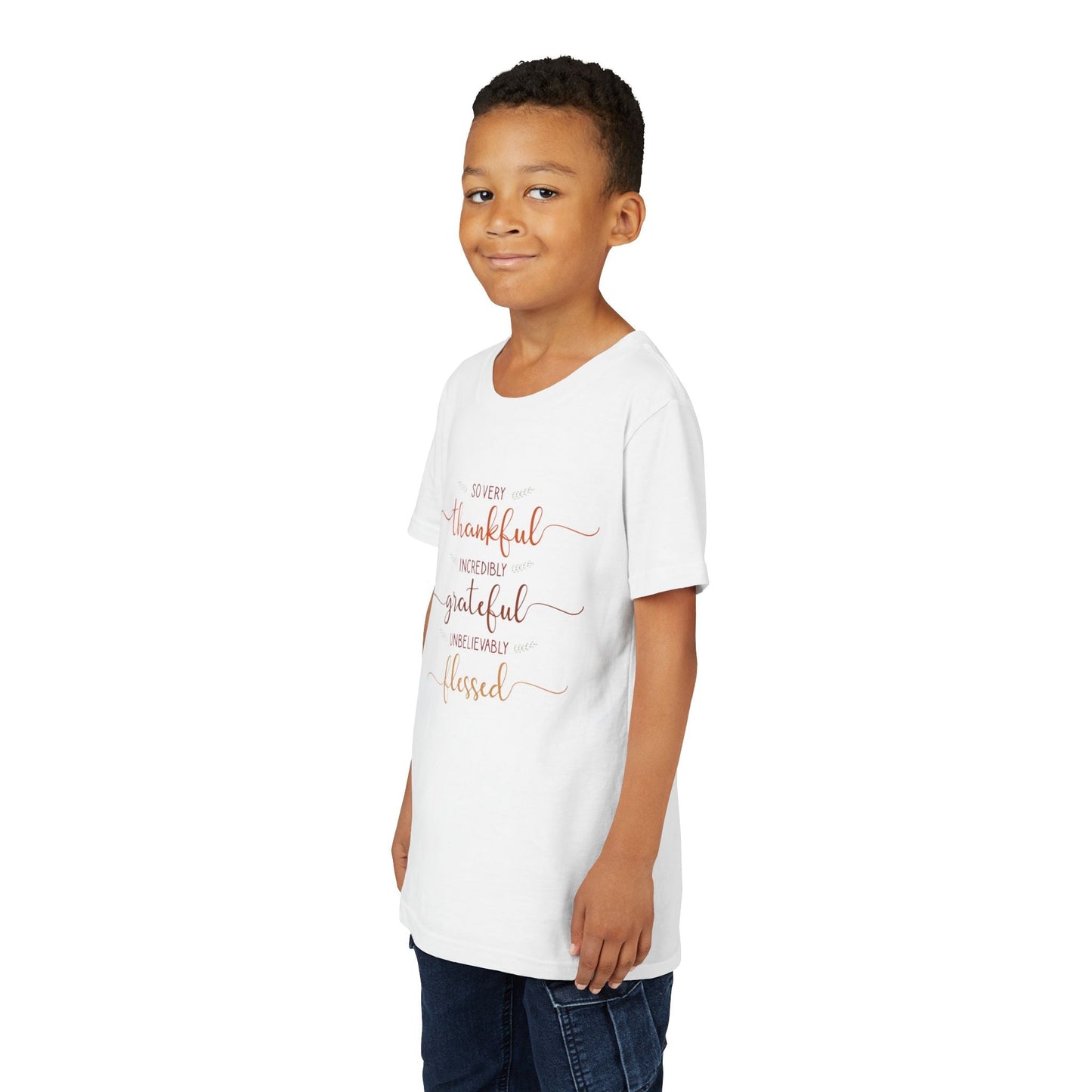 Youth Tee - "So Very Thankful, Incredibly Grateful, Unbelievably Blessed" Inspirational Kids Shirt Printify