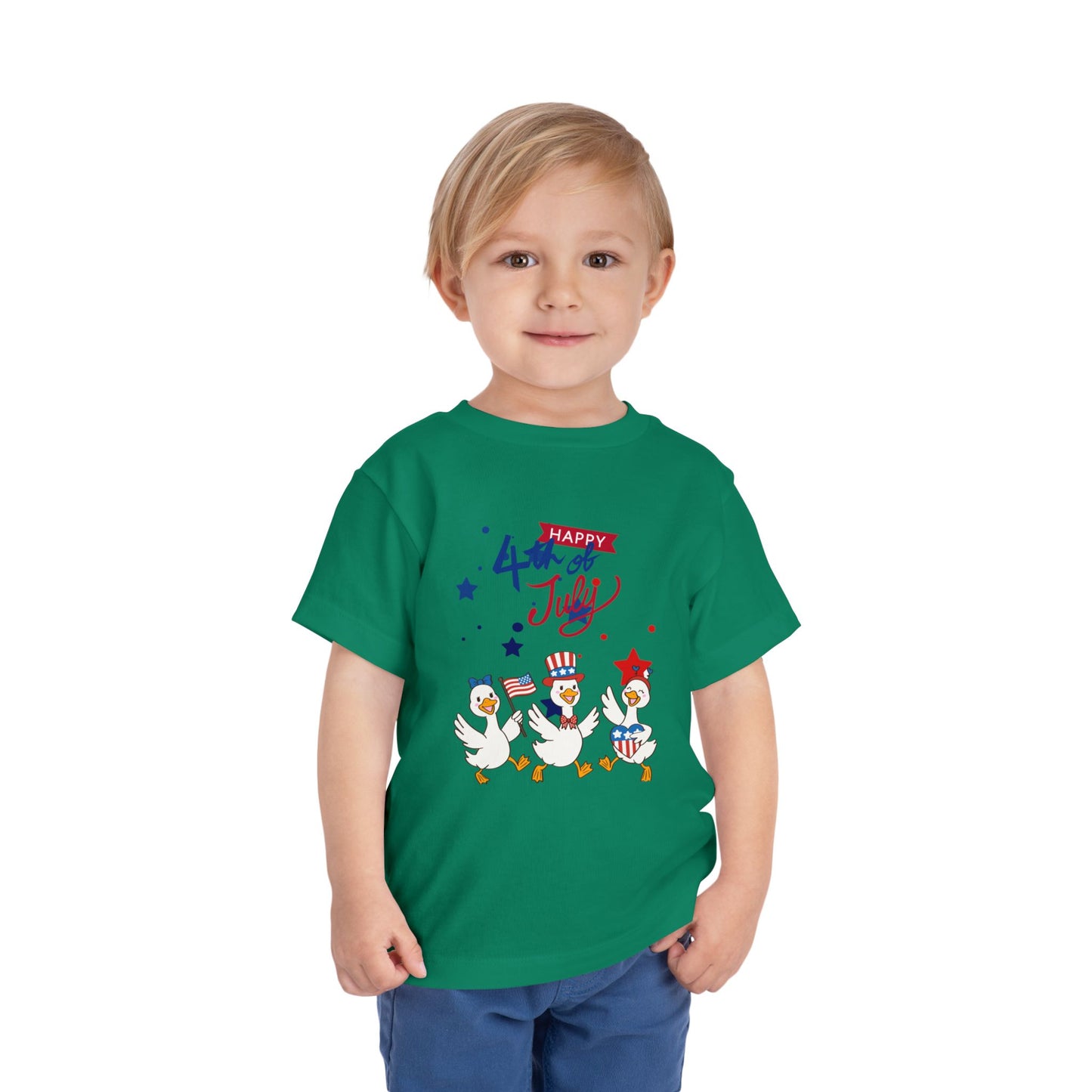 4th of July Toddler Tee — Patriotic Ducks Kids Short Sleeve Shirt