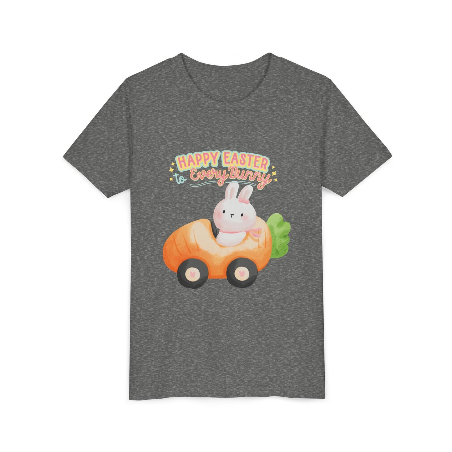 Easter Kids T‑Shirt — "Happy Easter to Every Bunny" Cute Bunny in Car Graphic