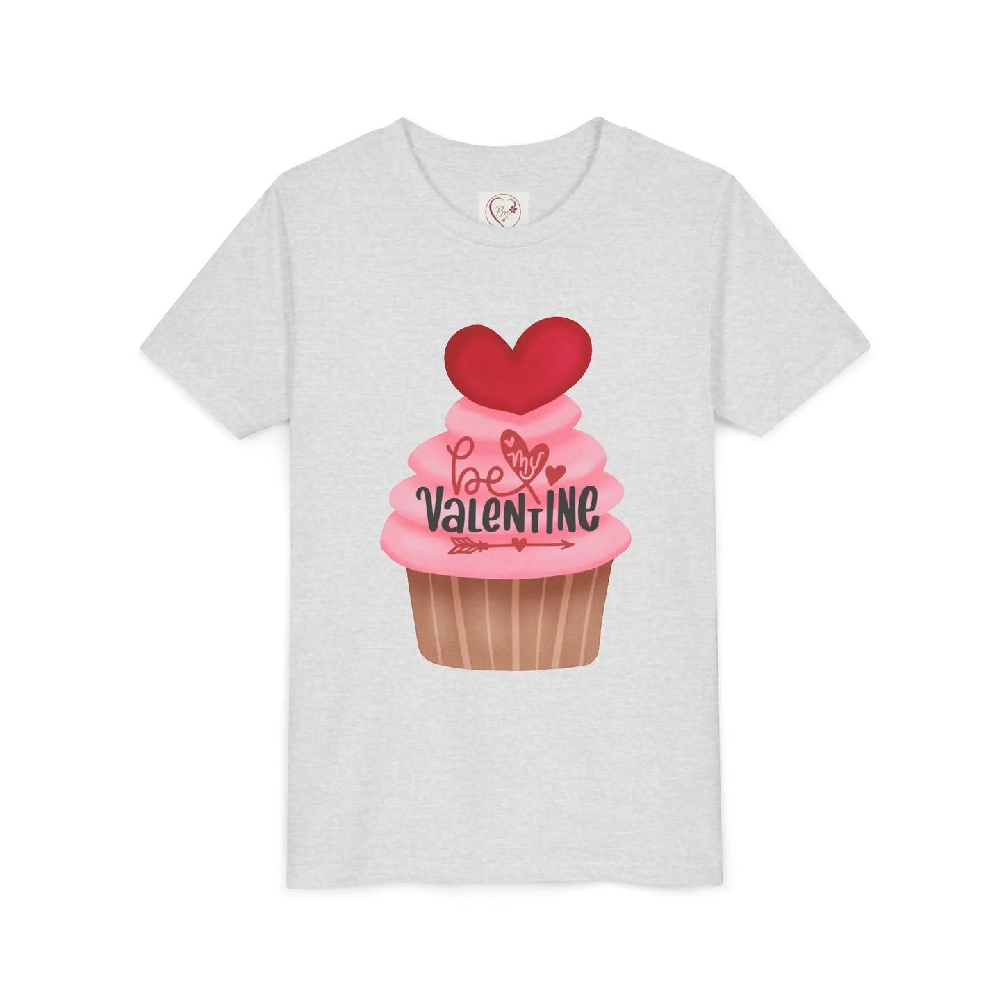 Adorable Valentine's Day youth tee with cute cupcake and hearts. Sweet design perfect for school parties, celebrations & spreading love all February. Ash
