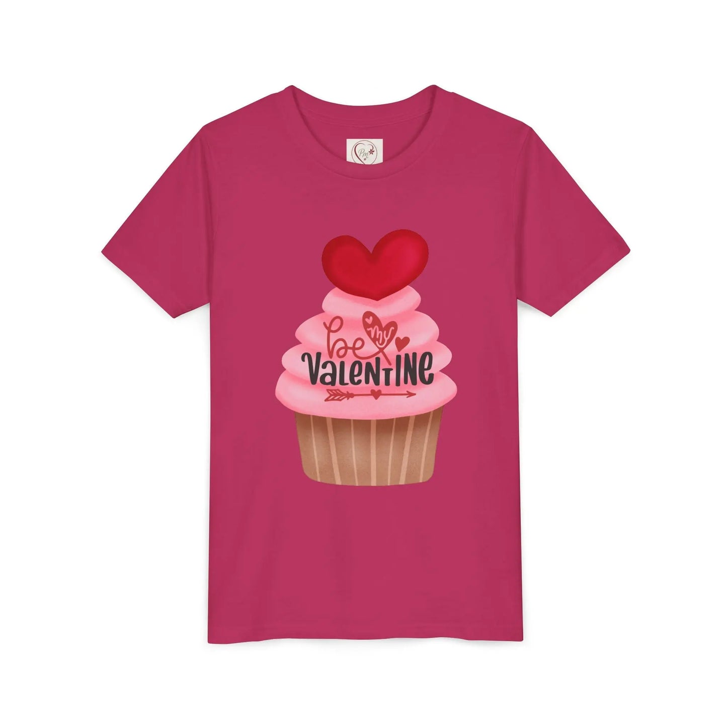 Adorable Valentine's Day youth tee with cute cupcake and hearts. Sweet design perfect for school parties, celebrations & spreading love all February. Berry