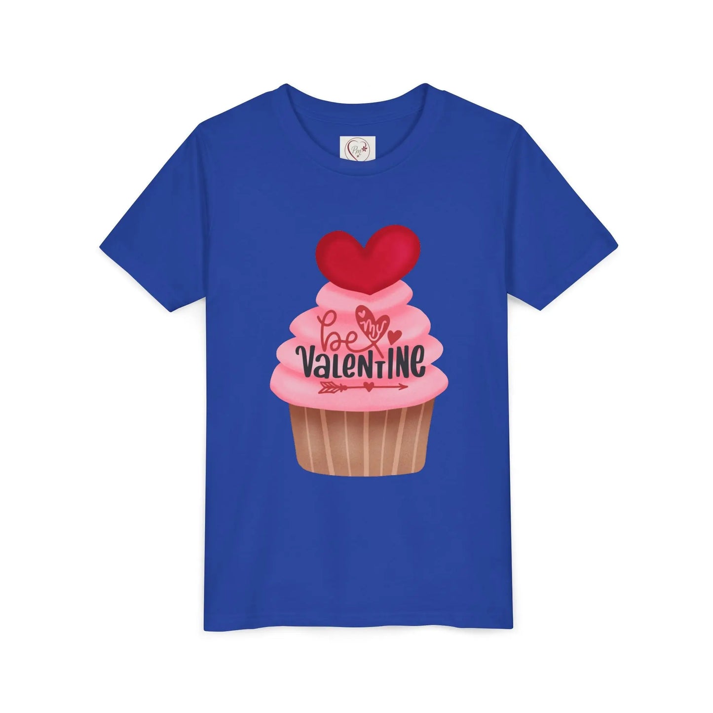 Adorable Valentine's Day youth tee with cute cupcake and hearts. Sweet design perfect for school parties, celebrations & spreading love all February. True Royal