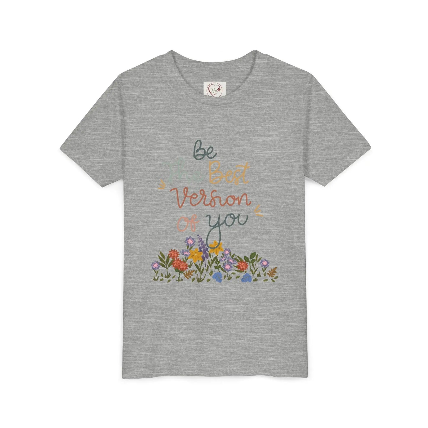 Soft cotton youth tee with hand-lettered positive message and spring florals. Uplifting design for school, play, and everyday wear. Sizes S-XL.
Athletic Heather