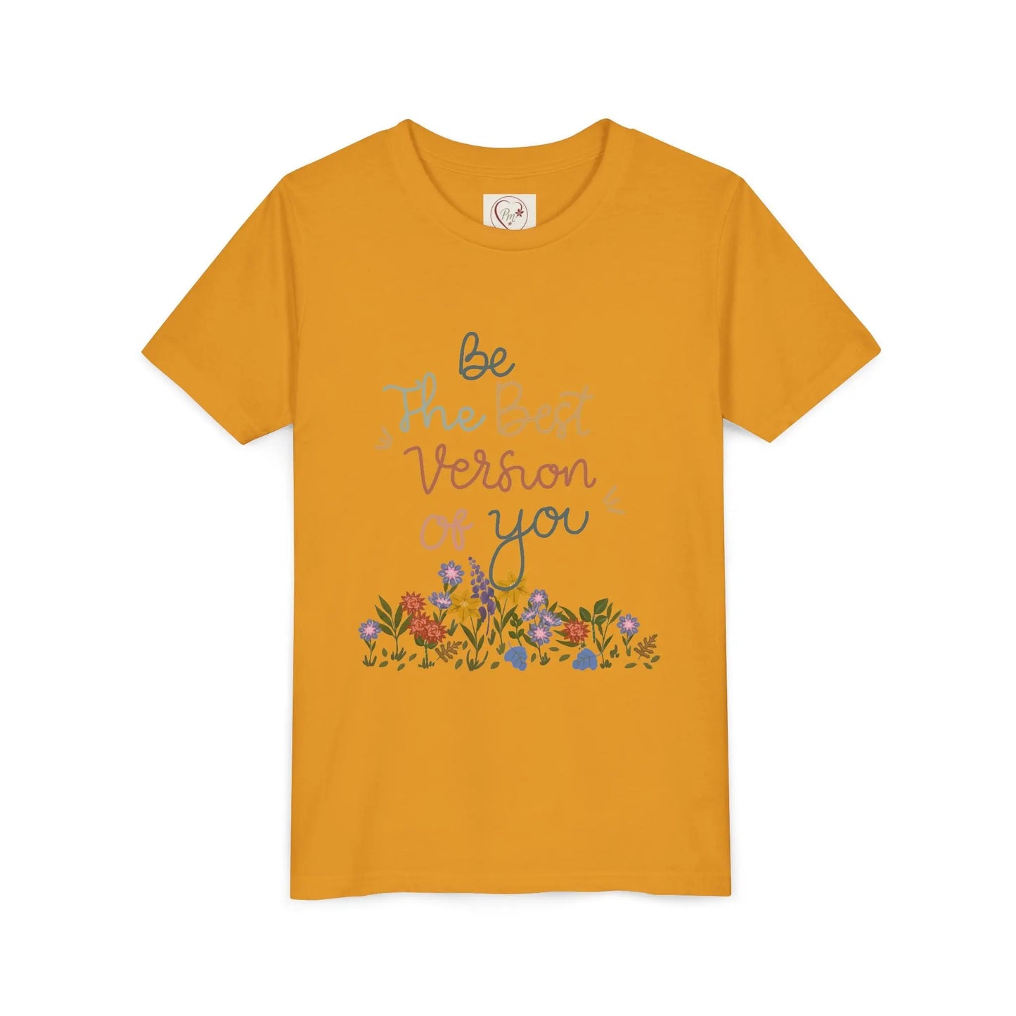 Soft cotton youth tee with hand-lettered positive message and spring florals. Uplifting design for school, play, and everyday wear. Sizes S-XL.
Mustard