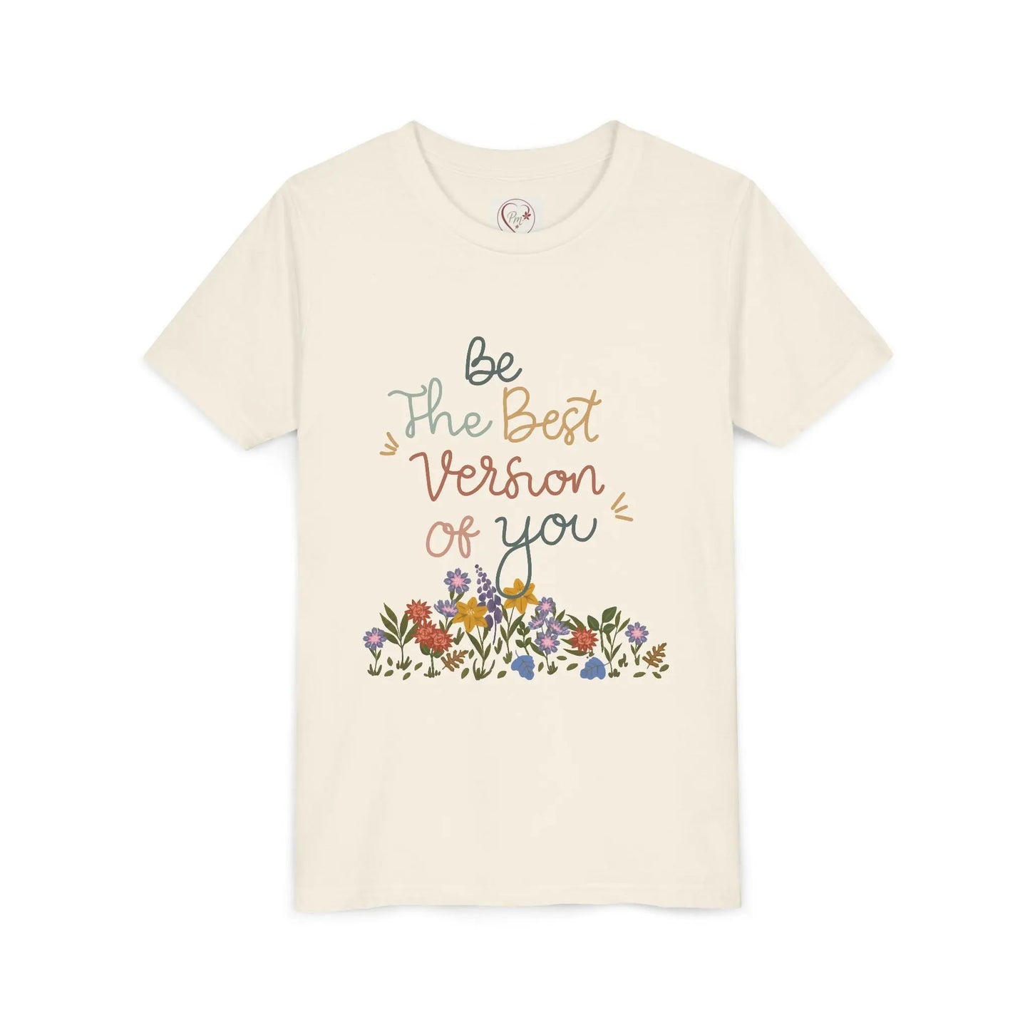 Soft cotton youth tee with hand-lettered positive message and spring florals. Uplifting design for school, play, and everyday wear. Sizes S-XL.
Natural