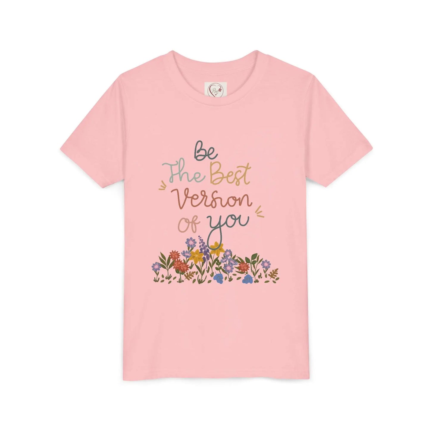 Soft cotton youth tee with hand-lettered positive message and spring florals. Uplifting design for school, play, and everyday wear. Sizes S-XL.
Pink