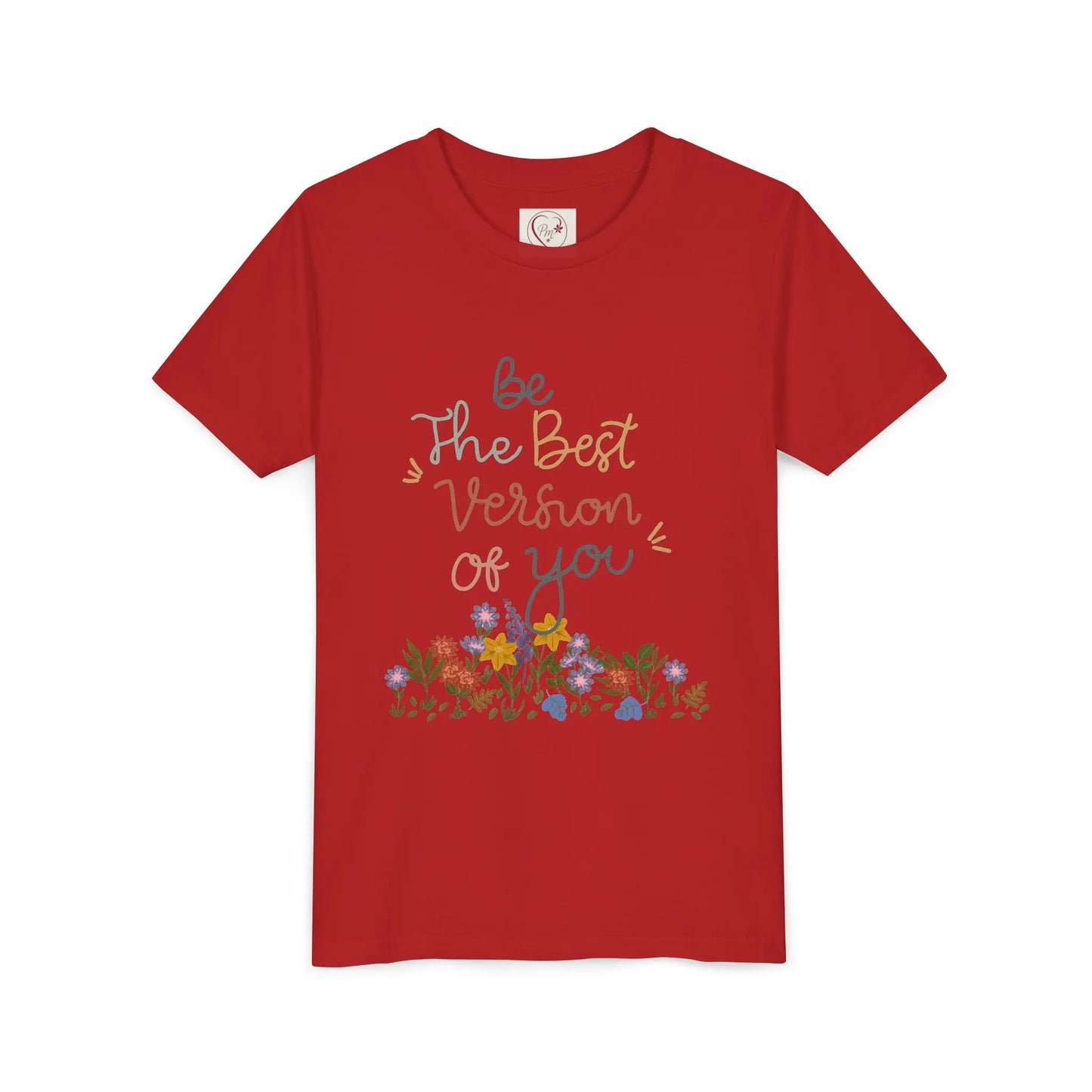 Soft cotton youth tee with hand-lettered positive message and spring florals. Uplifting design for school, play, and everyday wear. Sizes S-XL.
Red