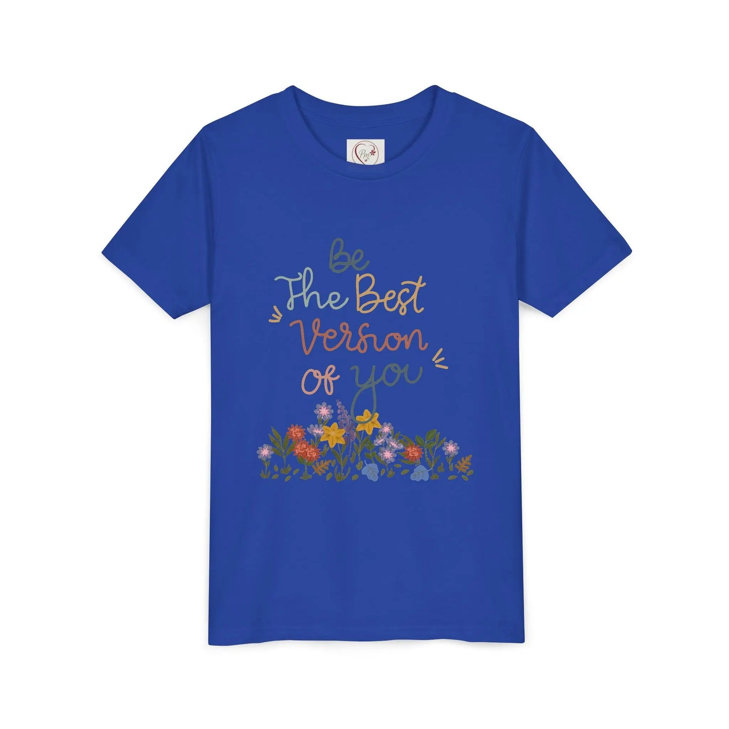 Soft cotton youth tee with hand-lettered positive message and spring florals. Uplifting design for school, play, and everyday wear. Sizes S-XL.
True Royal