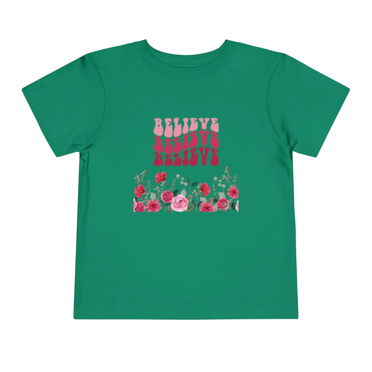 Soft cotton toddler tee with groovy Believe lettering and hand-painted roses. Perfect for spring, faith-based wear, and everyday play. Sizes 2T-5T.
Kelly Green