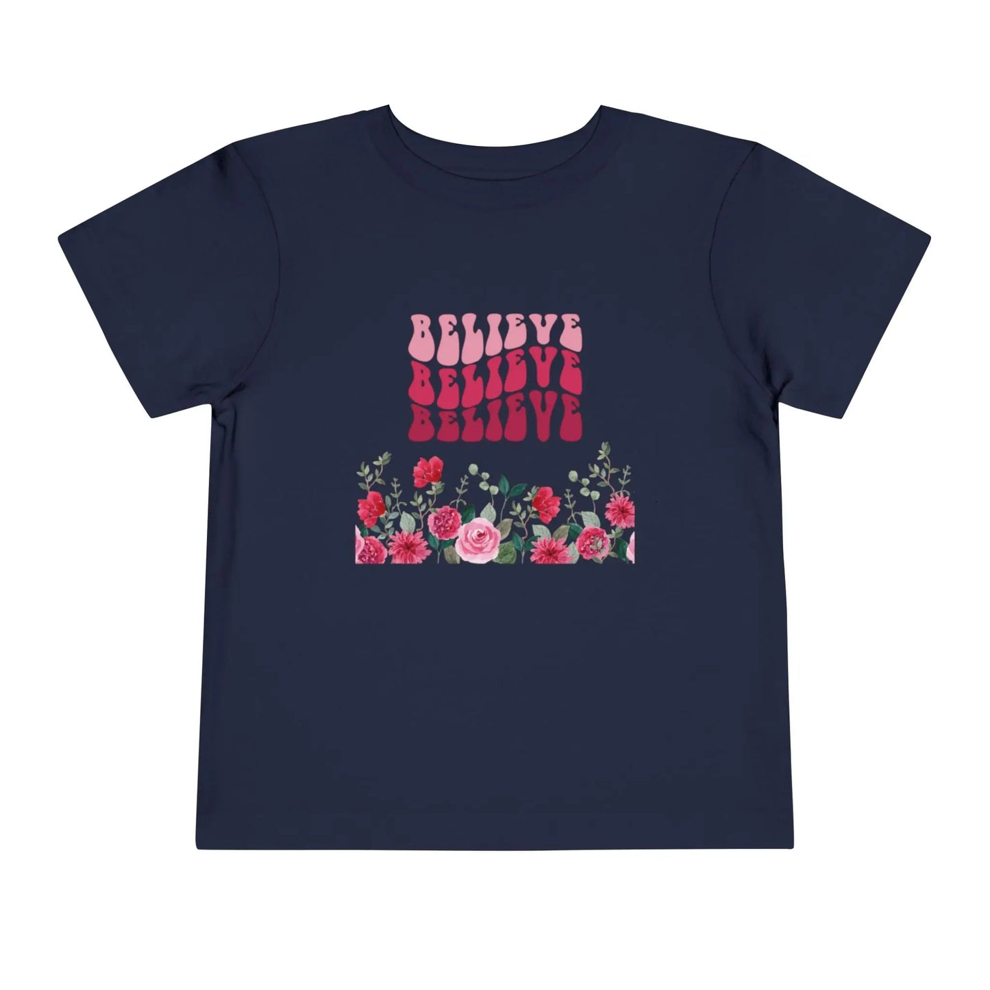 Soft cotton toddler tee with groovy Believe lettering and hand-painted roses. Perfect for spring, faith-based wear, and everyday play. Sizes 2T-5T.
Navy