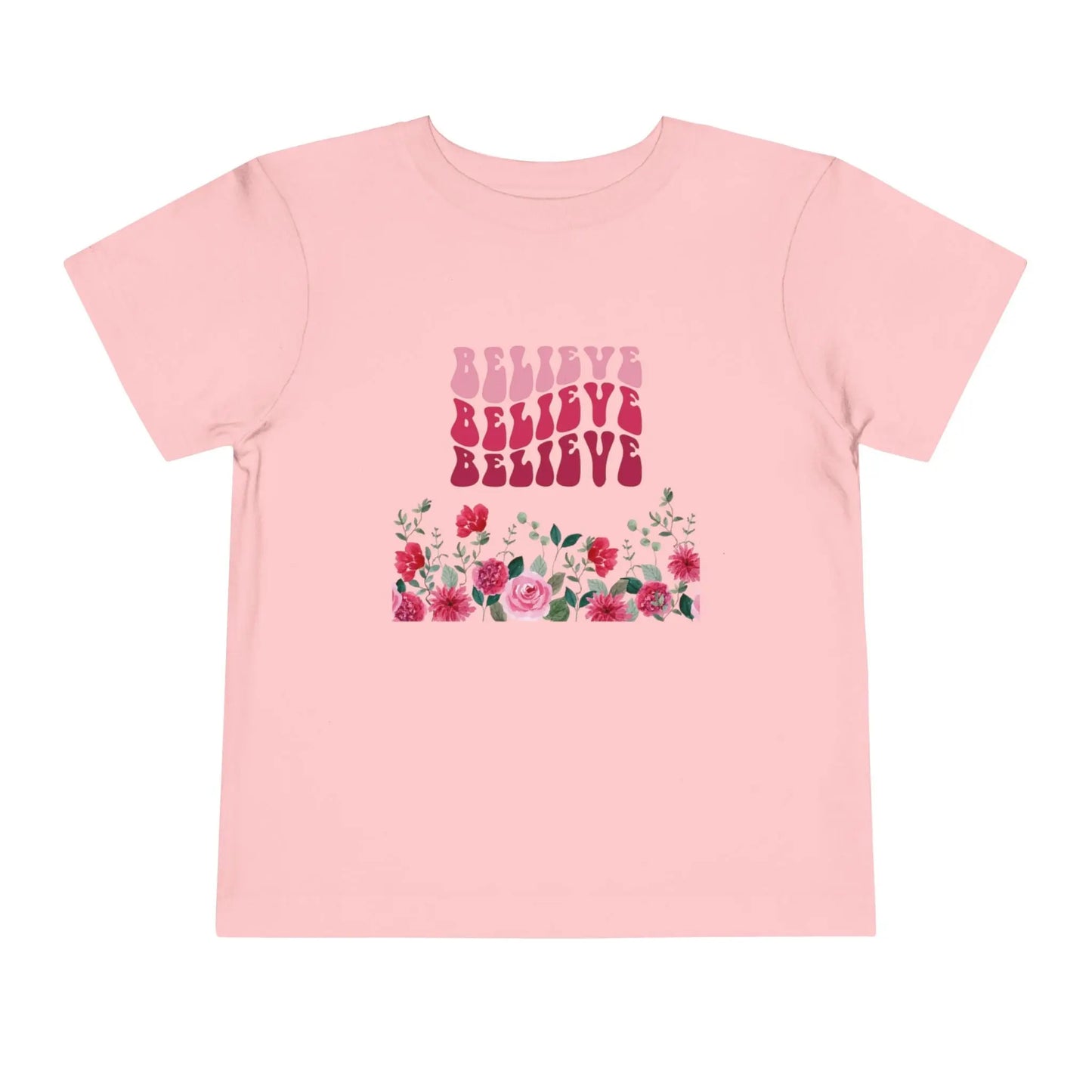 Soft cotton toddler tee with groovy Believe lettering and hand-painted roses. Perfect for spring, faith-based wear, and everyday play. Sizes 2T-5T.
Pink