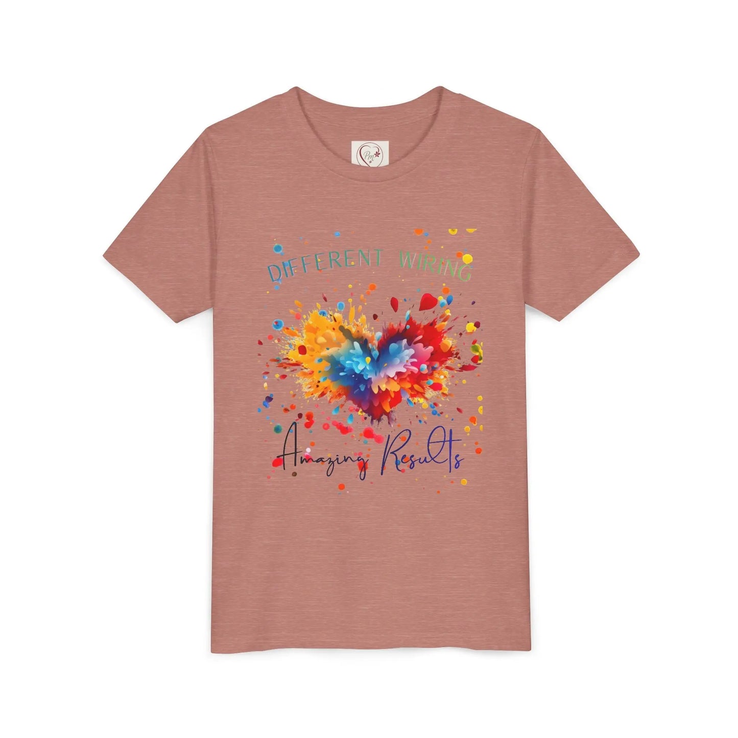  Celebrate neurodiversity with this soft youth tee featuring a colorful heart design. Different wiring, amazing results. Sensory-friendly and ethically made for autism awareness. Heather Mauve