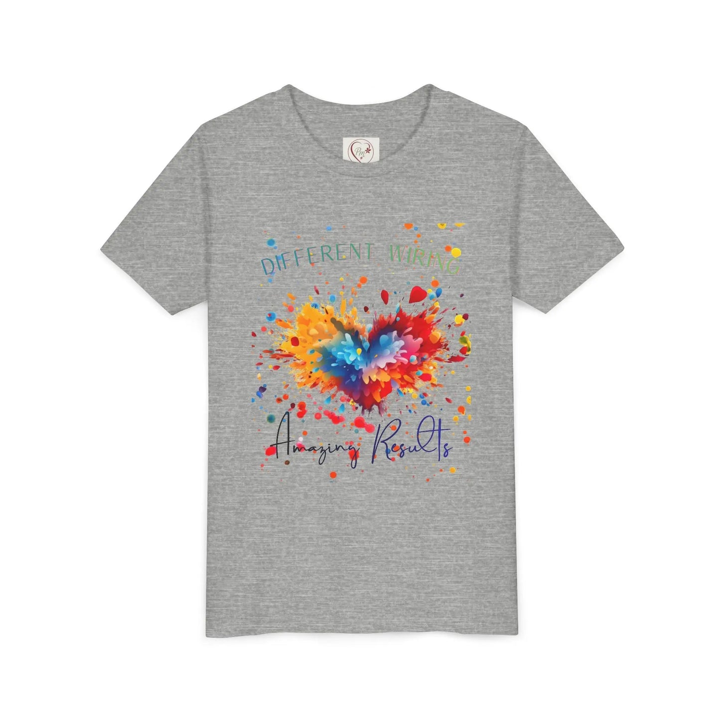  Celebrate neurodiversity with this soft youth tee featuring a colorful heart design. Different wiring, amazing results. Sensory-friendly and ethically made for autism awareness. Athletic Heather