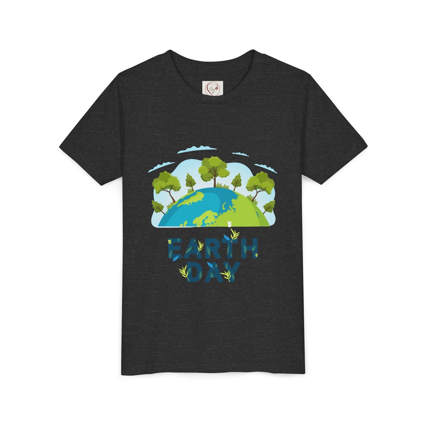 Soft cotton youth tee with tree globe design and Happy Earth Day message. Perfect for eco-conscious kids and school Earth Day events. Sizes S-XL.
Dark Heather Grey