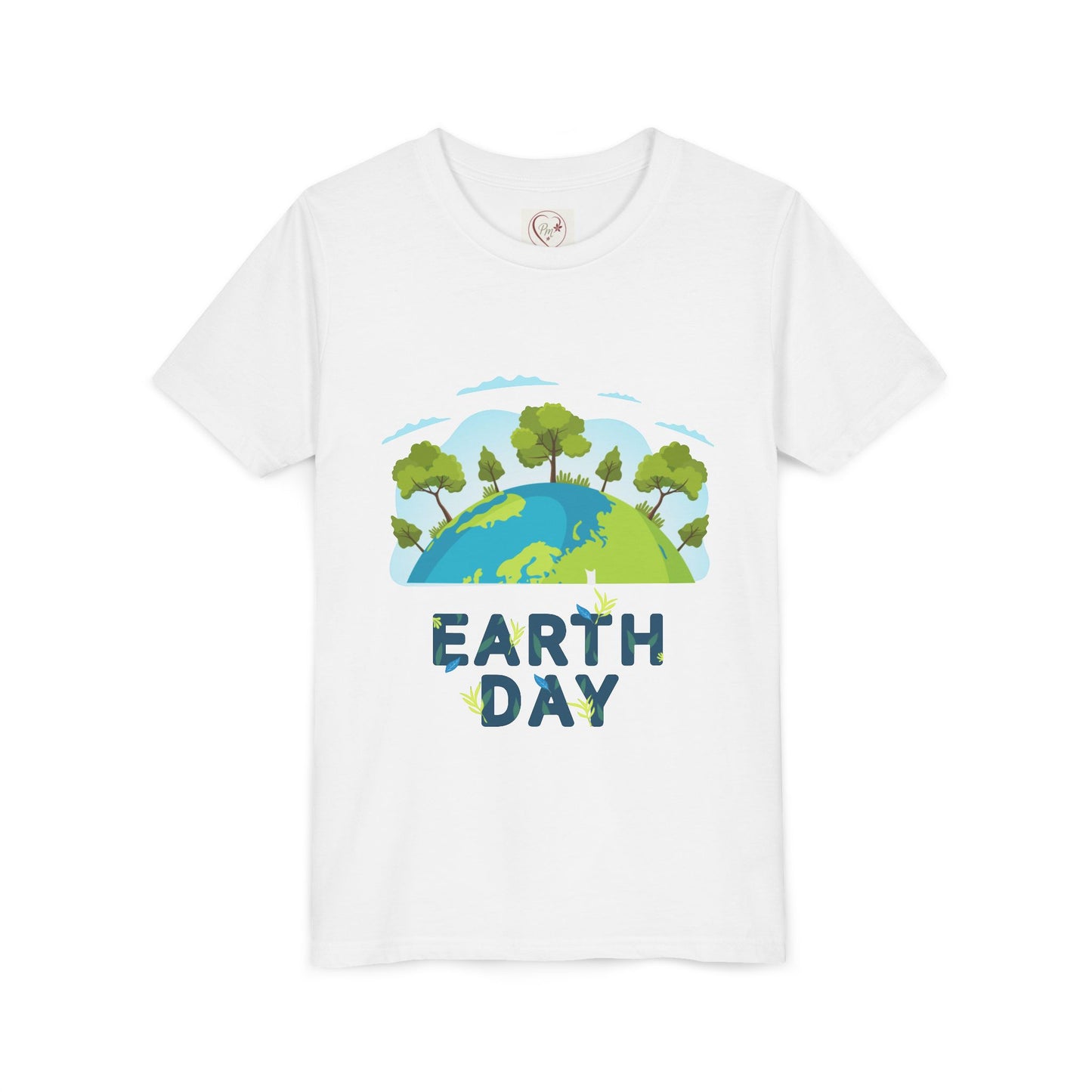 Soft cotton youth tee with tree globe design and Happy Earth Day message. Perfect for eco-conscious kids and school Earth Day events. Sizes S-XL.
White