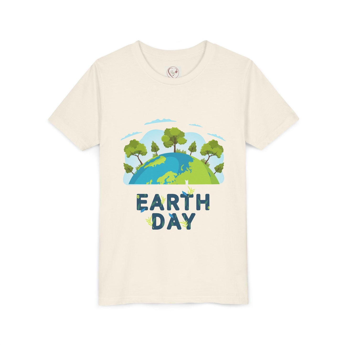 Soft cotton youth tee with tree globe design and Happy Earth Day message. Perfect for eco-conscious kids and school Earth Day events. Sizes S-XL.
Natural