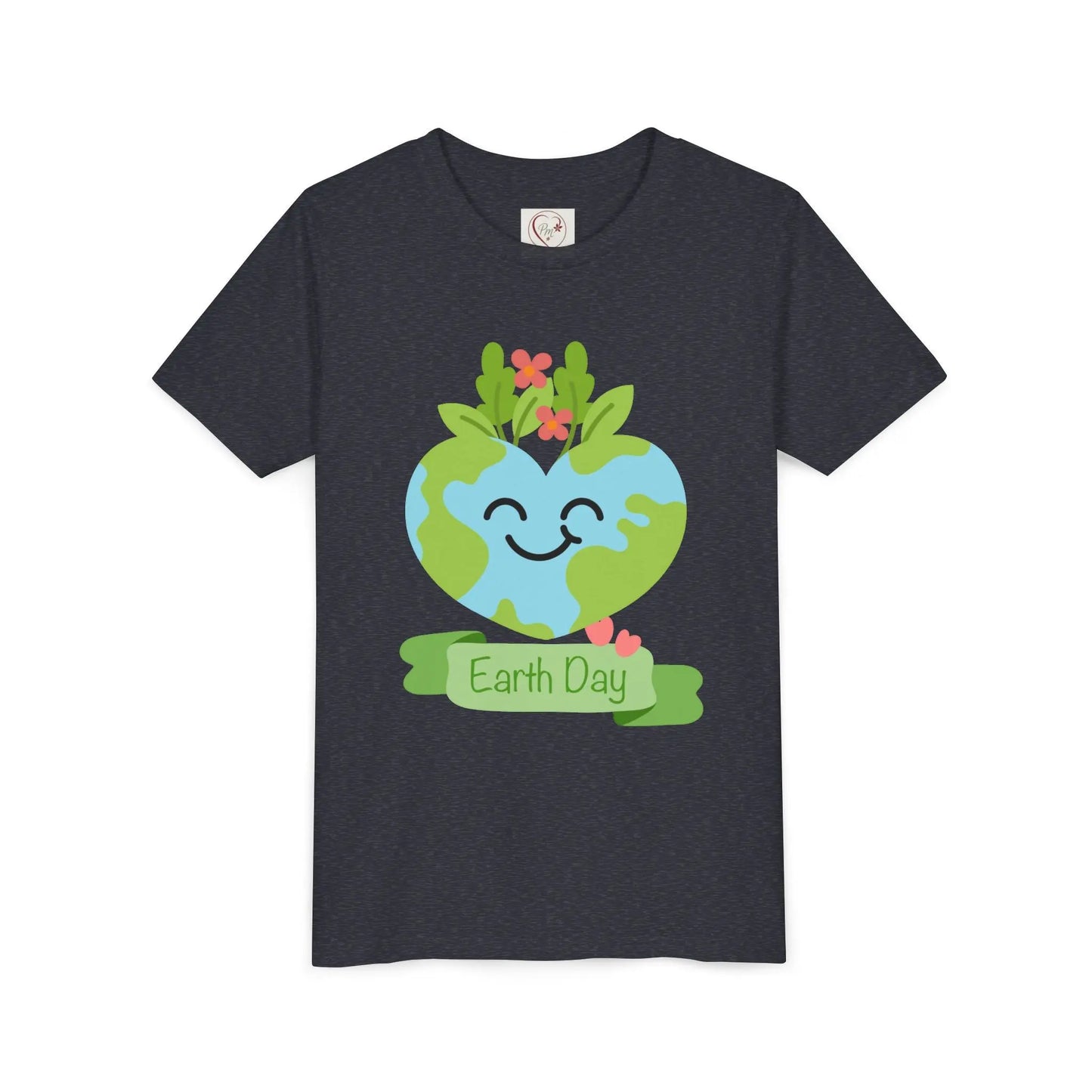 Soft cotton youth tee with smiling heart-shaped Earth and Happy Earth Day message. Perfect for eco-conscious kids and nature lovers. Sizes S-XL.
Heather Navy