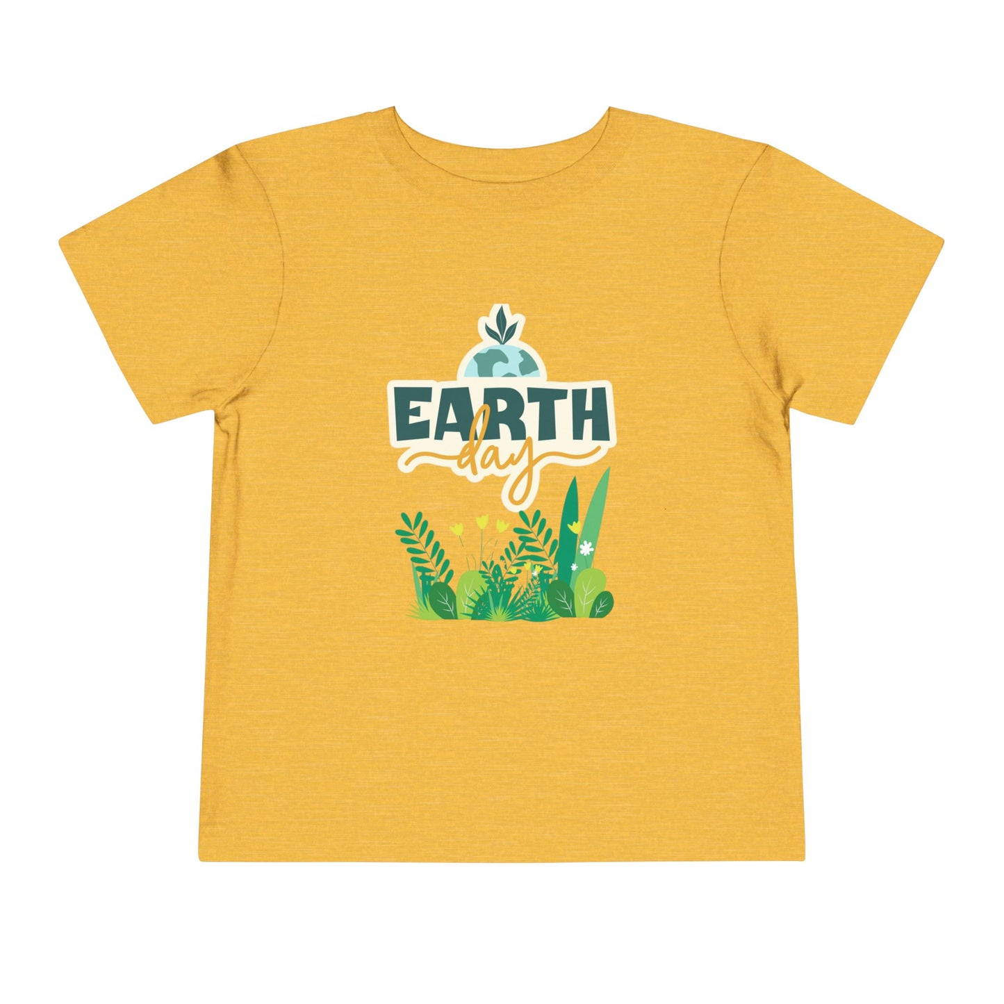 Soft cotton toddler tee with Earth Day lettering and leafy green plant design. Perfect for eco-friendly kids and Earth Day celebrations. Sizes 2T-5T.
Heather Yellow Gold