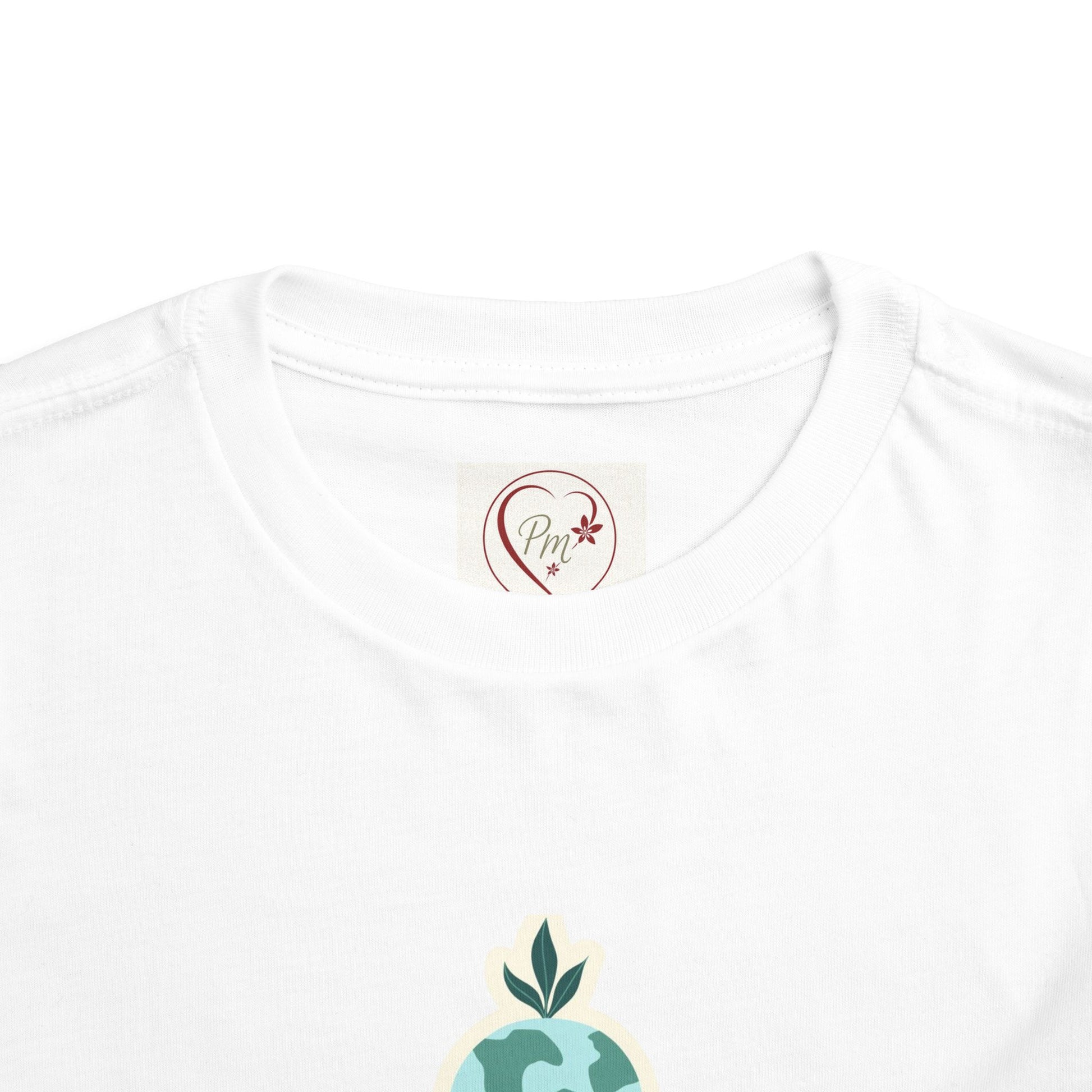 White t-shirt with a PM Creations 25 logo on the neckline area