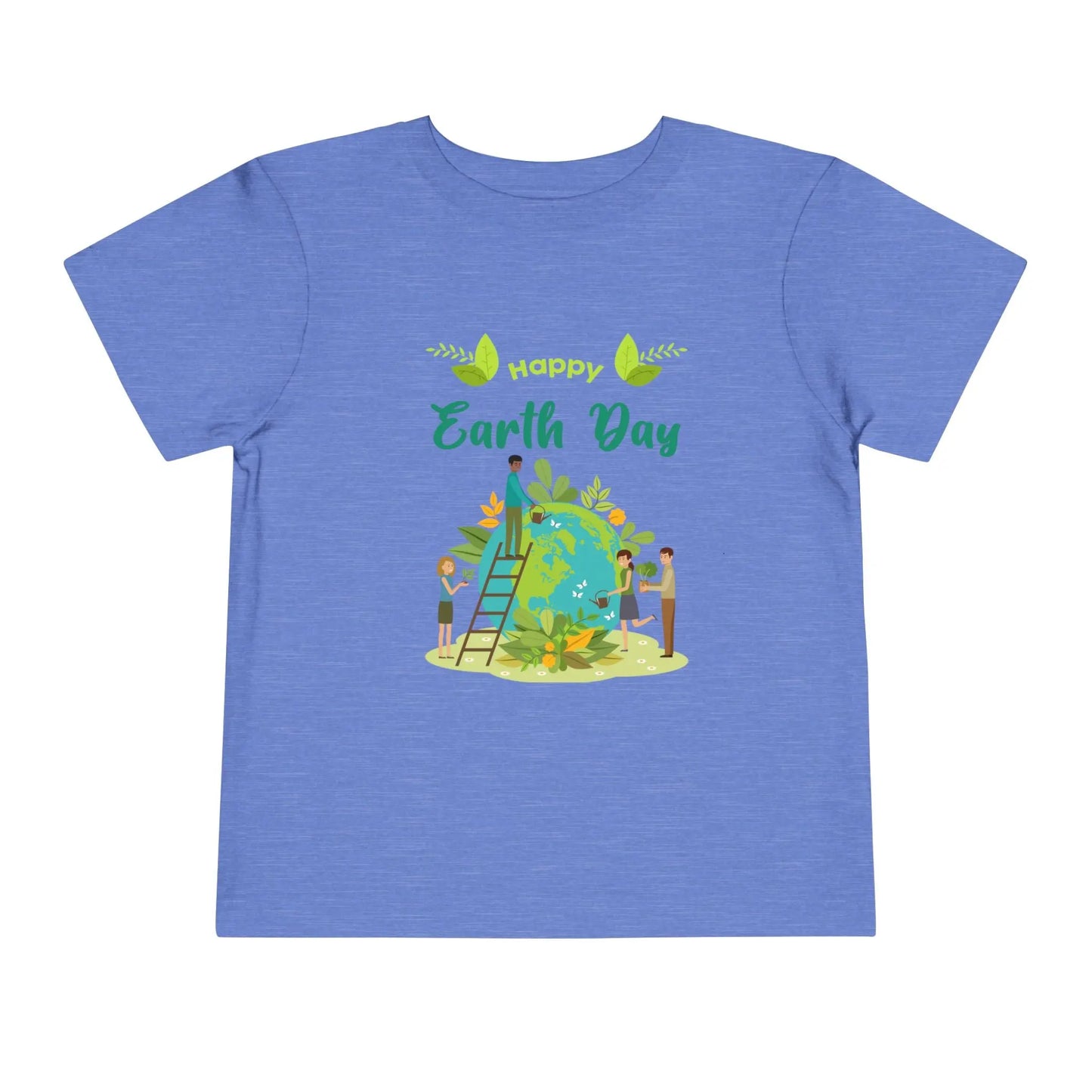 Soft cotton toddler tee with Happy Earth Day message and children tending globe design. Perfect for eco-friendly kids. Sizes 2T-5T.
Heather Columbia Blue